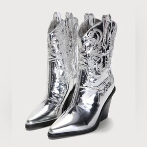 Sergio Silver Chrome Pointed-Toe Western Boots